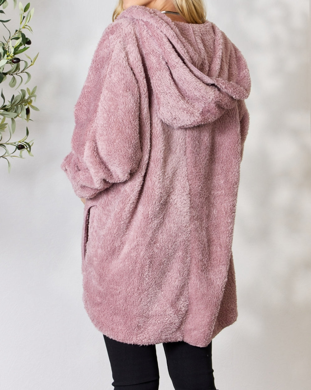 Women's H&T Faux Fur Open Front Hooded Jacket