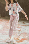 Kids Girls Pretty Pineapple Printed T-Shirt Solid Colored Ribbed Pant Two Piece Outfit