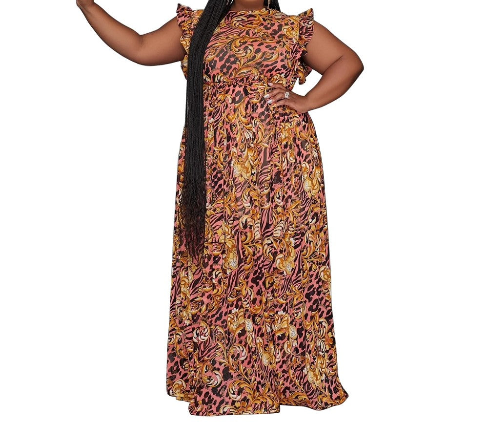 Women's Casual Lace-Up Sleeveless Digital Print Maxi Dress – Long Skirt Summer Style