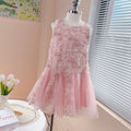 Girls’ Floral Fishtail Pearl Mesh Dress – Summer Short-Sleeved Birthday Party Dress - RAC25JP3278GDRESS