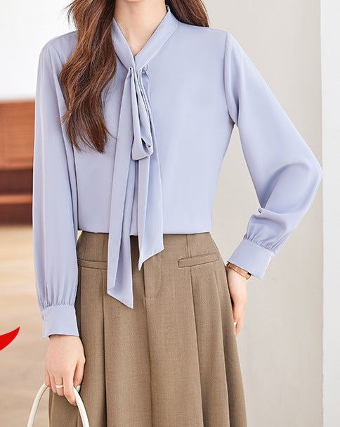 Women's Elegant Chiffon Long Sleeve Strap Detail Inner Top for Spring & Autumn