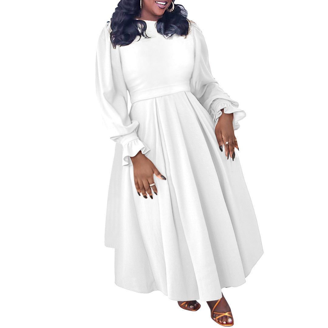 Elegant Plus Size Autumn Winter Banquet Dress for Women – A-Line Big Skirt Formal Gown, Long Sleeve Evening Party Dress