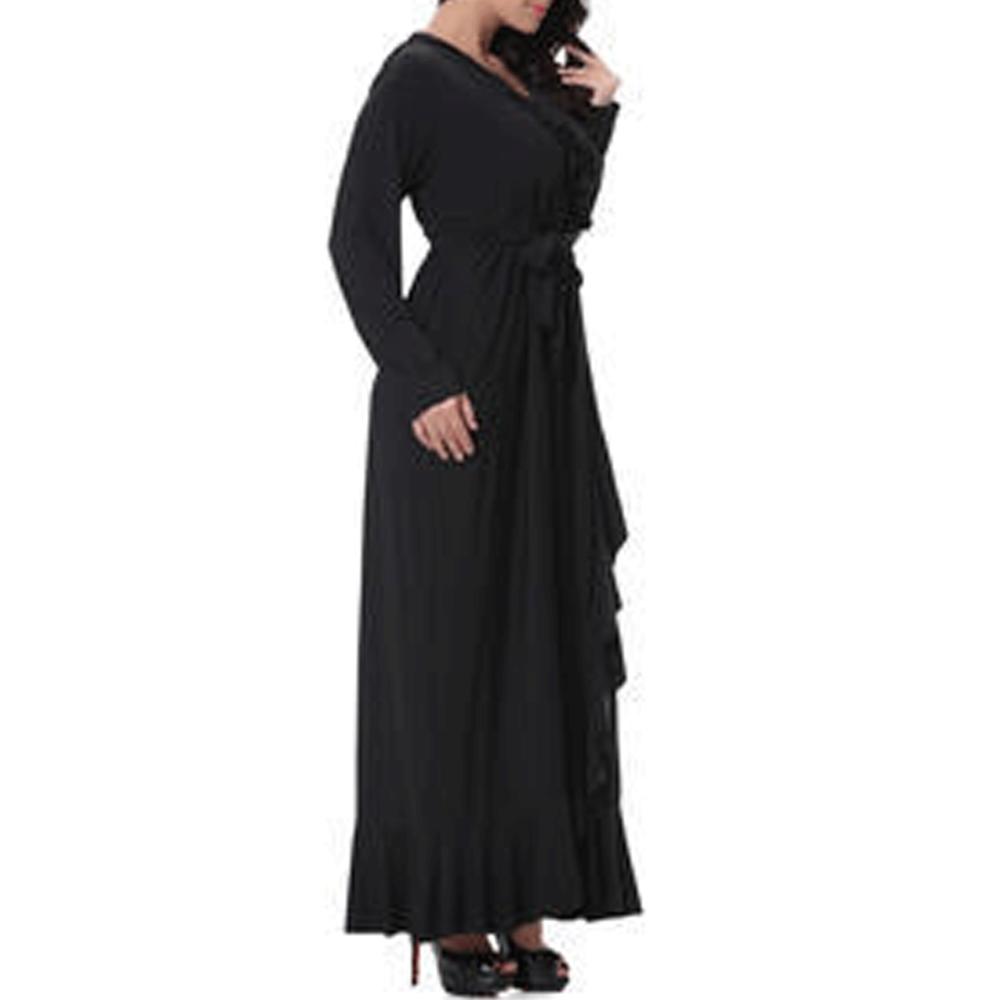 Plus Size V Neck Long Slit Maxi Gown Black