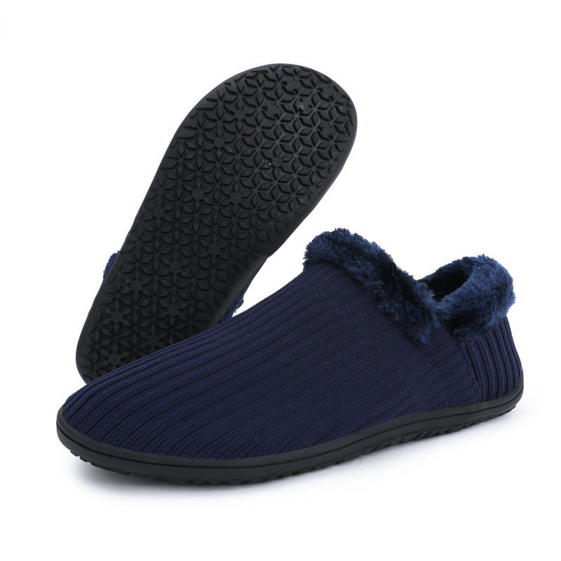 Soft Skin-Friendly Thick Warm Thermal Men's Cotton Home Slippers - Breathable Fly-Knit Comfort Shoes
