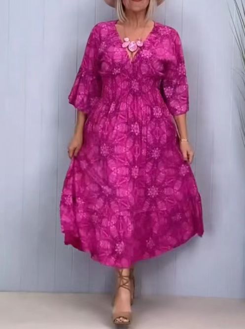 Summer New Printed V Neck Elegant Dress for Women