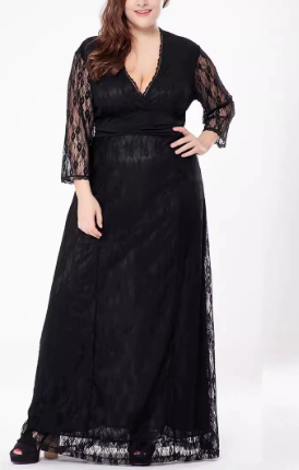 Women V-Neck Hollow-Out Lace Evening Dress