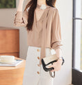 Women's Ruffled Strap Chiffon Shirt - Stylish Elegant Long Sleeve Top