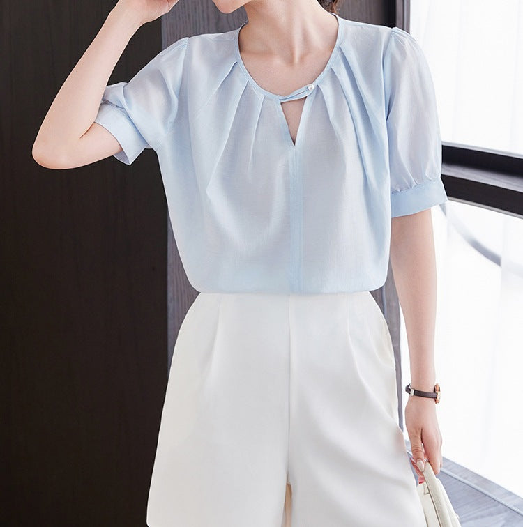 Women's Short-Sleeved Chiffon Shirt - Summer Lightweight Elegant Top