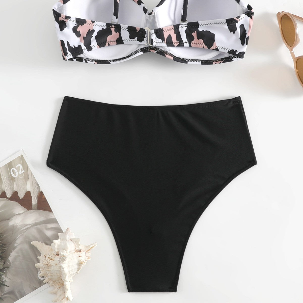 Hard Bag Leopard Print High-Waist Bikini with Gathered Detail