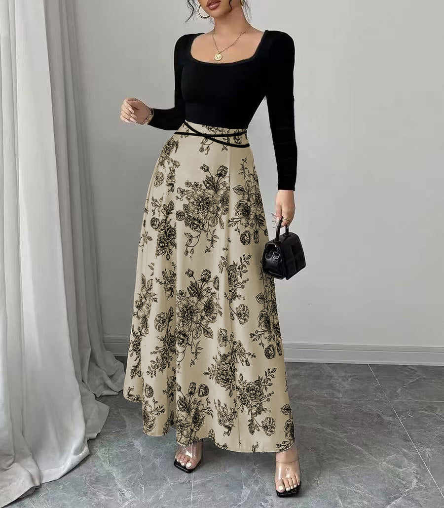 Women's Casual Elegant Floral Print Autumn Long Sleeve Maxi Dress