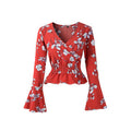 Women Marvelous Floral Printed Slim Waist Bishop Style Long Sleeve Comfortable Blouse