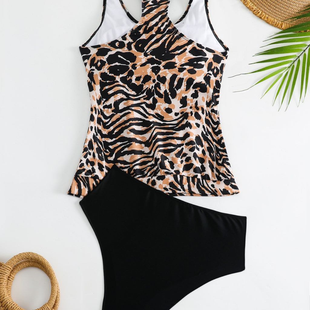 New Leopard Print Slim Fit High Waist Split Bikini Swimsuit