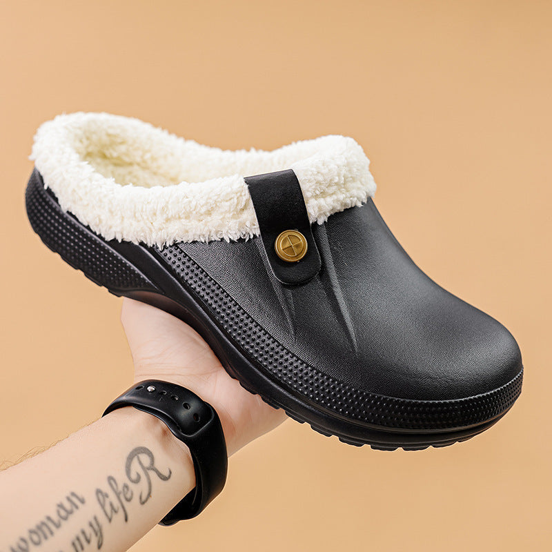 Autumn & Winter Couple Baotou Cotton Slippers - Warm Home Clogs for Men & Women