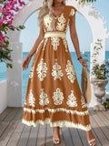 Women's Summer Printed V-Neck Holiday Dress Elegant Casual Lightweight Midi Dress
