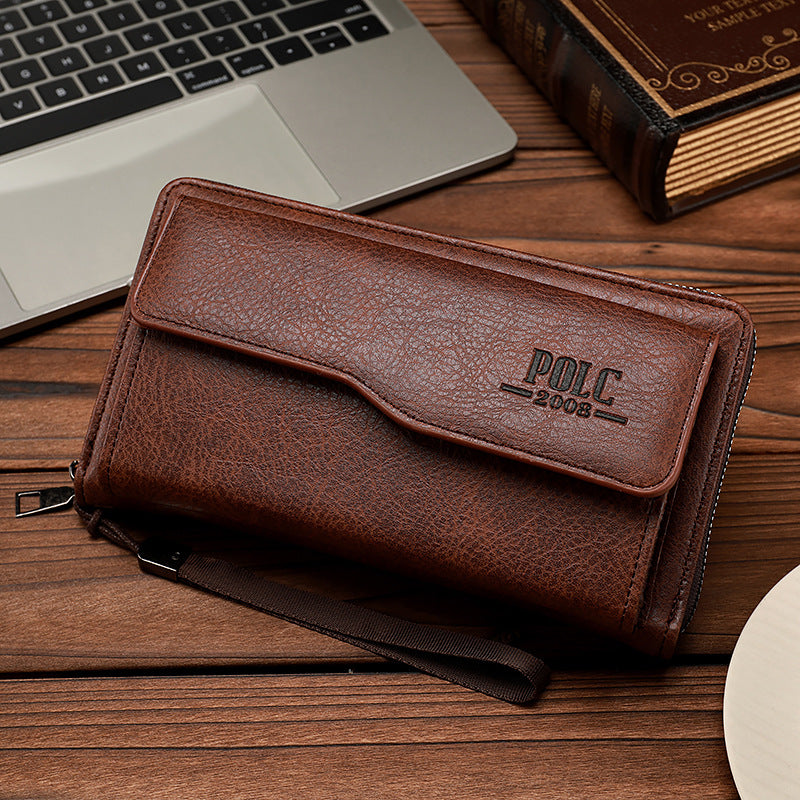 Men’s Long PU Leather Wallet Clutch – Large Capacity Multi-Card Holder & Mobile Phone Organizer