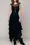 Women Sleeveless Irregular Hem Long Length Solid Pattern Stylish Outing Dress