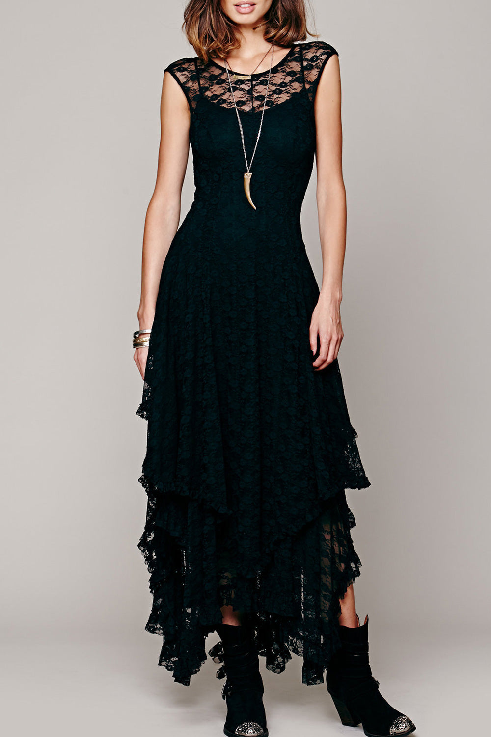 Women Sleeveless Irregular Hem Long Length Solid Pattern Stylish Outing Dress
