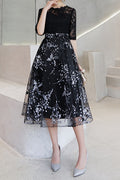 Women Half Sleeve Mid Length Thin Skirt Pretty Embroidery Style Evening Party Dress