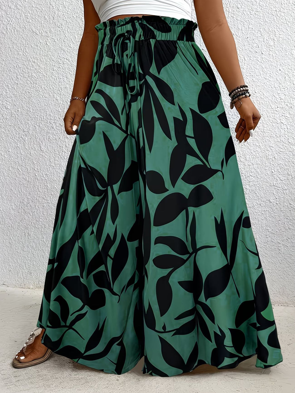 Women's Plus Size Summer Printed Wide Leg Pants