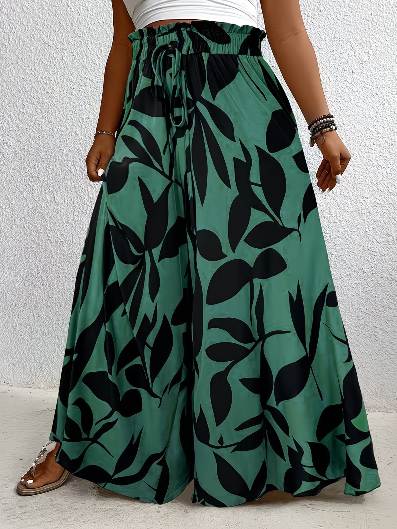 Women's Plus Size Summer Printed Wide Leg Pants