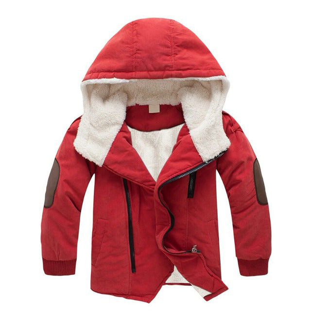 Boys’ Thickened Fleece Cotton Jacket | Mid-Length Lamb Fleece Hooded Winter Coat - RAC25JP3266GOW
