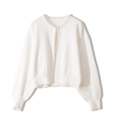 Women Beautiful Beaded Decoration Round Neck Cardigan