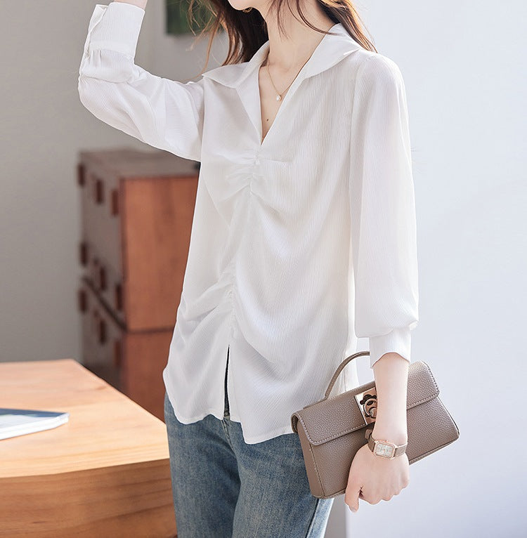 Women's Pleated Long Sleeve Shirt - New Spring & Autumn Fashion Top
