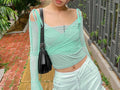 New Spot Mesh Perspective Horn Sleeve Top