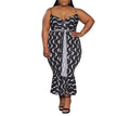 Autumn Lace‑Up Slim Print Dress — Plus Size | Adjustable Waist, Long Sleeves, Trendy Floral/Abstract Print