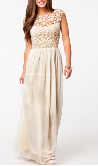 Women Sleeveless Lace Stitched Full Length Dress
