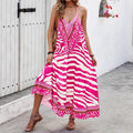 Women's Animal Print Backless Halterneck Vacation Maxi Dress