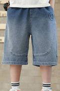 Kids Boys New Fashionable Middle Waist Elastic Belt Solid Color,Letter Pattern Summer Thin Section Casual Cropped Pants Shorts
