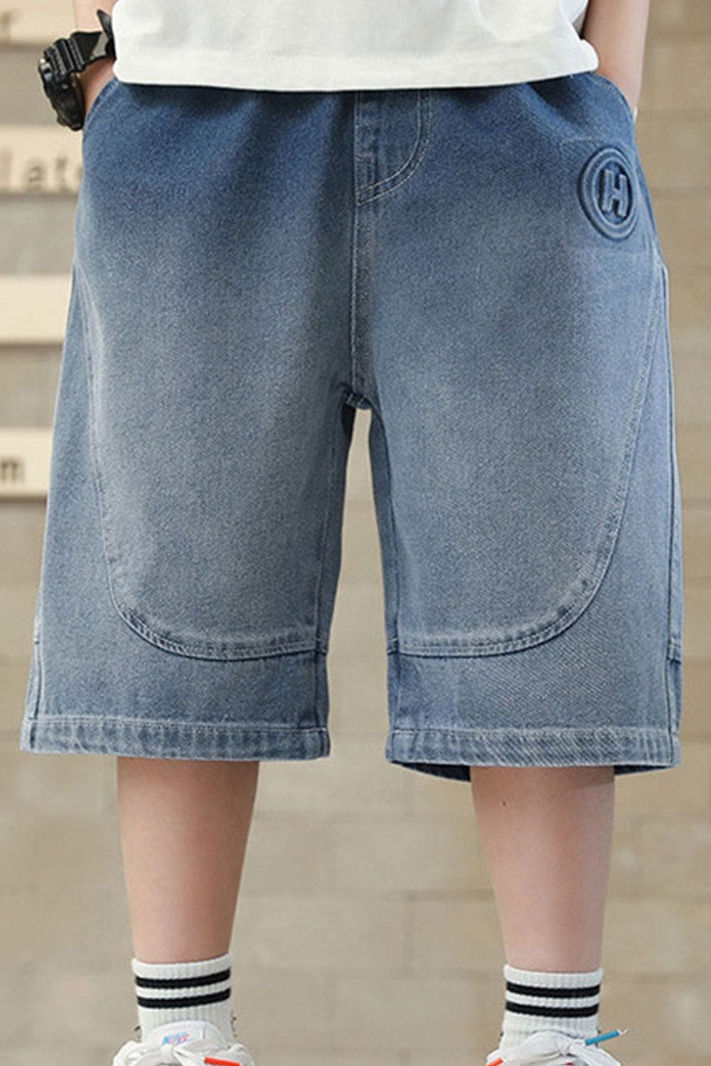 Kids Boys New Fashionable Middle Waist Elastic Belt Solid Color,Letter Pattern Summer Thin Section Casual Cropped Pants Shorts