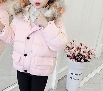 Girls Cotton-Padded Short Coat with Detachable Real Fur Collar – Infant & Toddler Export Style - RAC25JP3295BATOW
