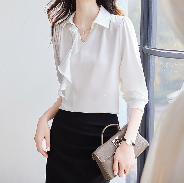 Women's Spring & Autumn High-Neck Long Sleeve Shirt - Elegant Fashion Blouse