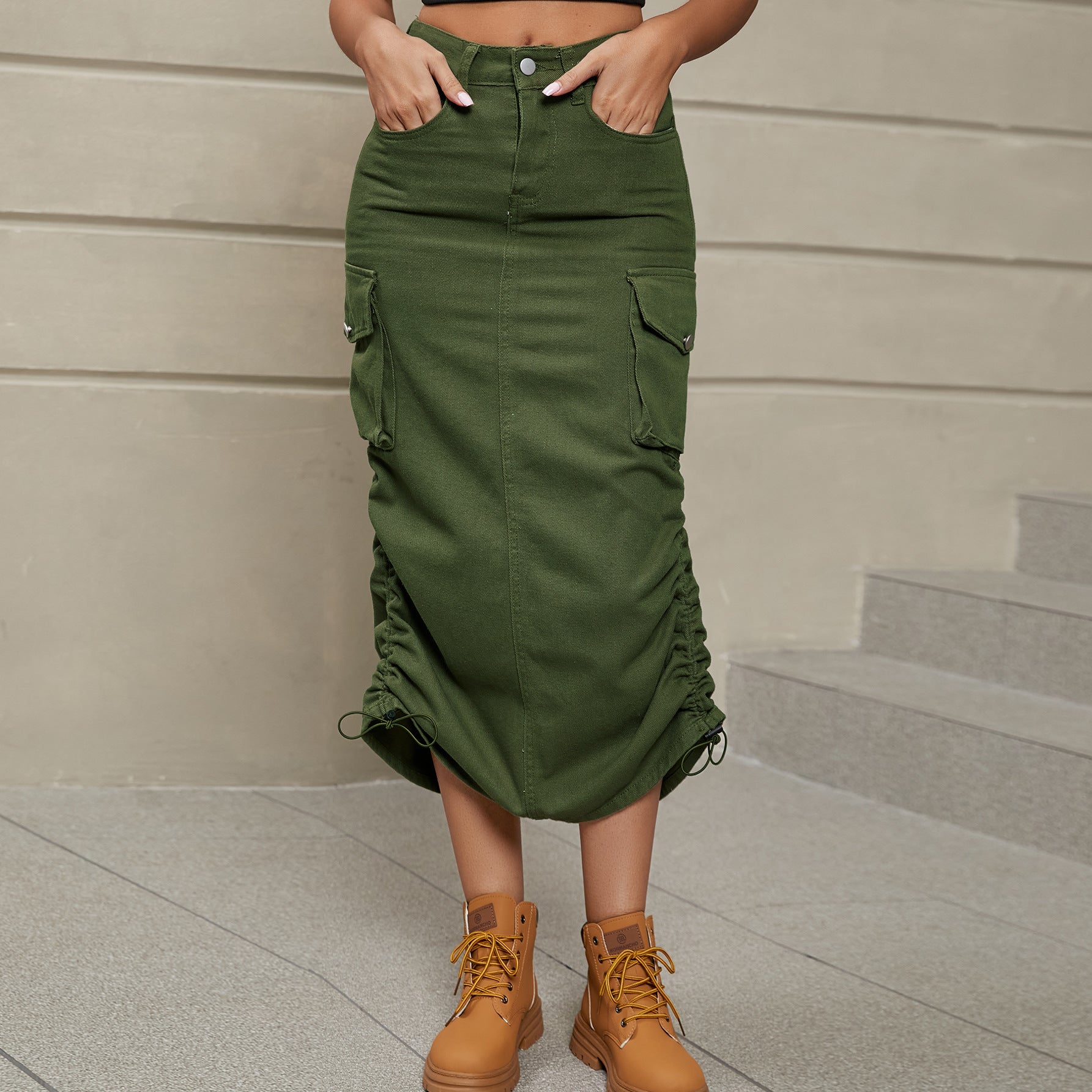 Women's Denim Workwear Skirt - Casual Mid-Length Style