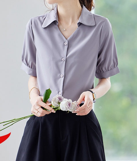 Women's Summer Casual Round Neck Work Shirt