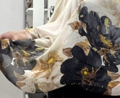 Women's Summer Loose-Fit Round Neck Long Sleeve Irregular Hem Floral Shirt Top