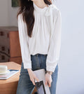 Women's Satin Long Sleeve Shirt - Professional Western Style Premium Office Top
