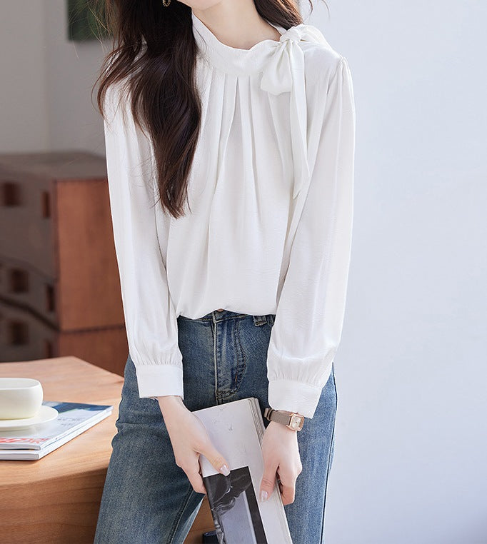 Women's Satin Long Sleeve Shirt - Professional Western Style Premium Office Top
