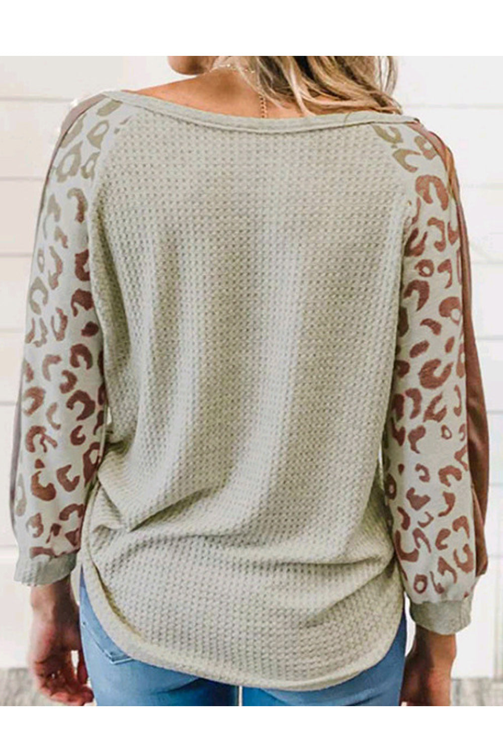 Women Stylish Irregular Neck Leopard Printed Sleeve Sweatshirt