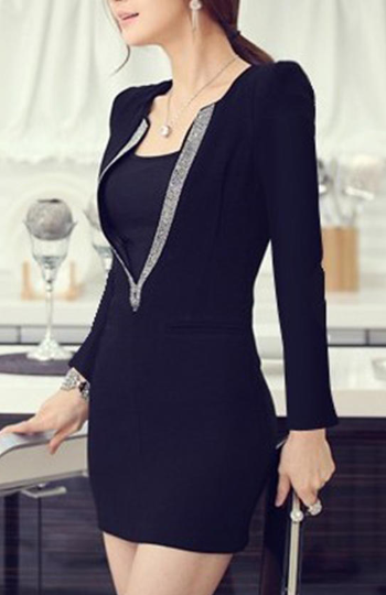 Slim Long Sleeve Bodycon Dress Black