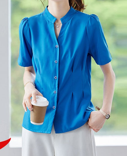 Women's Summer Short-Sleeved Elegant V-Neck Blouse - Lightweight Breathable Casual & Office Wear Top