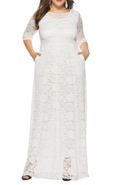 Women Plus Size Lace Pocket Evening Bridesmaid Dress