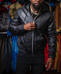 Men’s Hooded Solid Color Zipper Leather Jacket