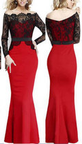 Women Lace Splicing Long Skirt Dress