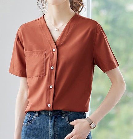 Women's Light Purple Casual Short-Sleeved Shirt - Lightweight Summer Top