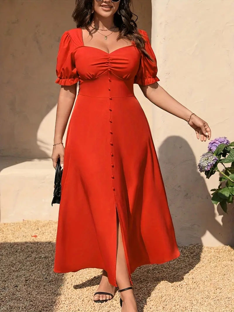 Women's Plus Size Puff Sleeve Square Neck Summer Casual Fashion Dress