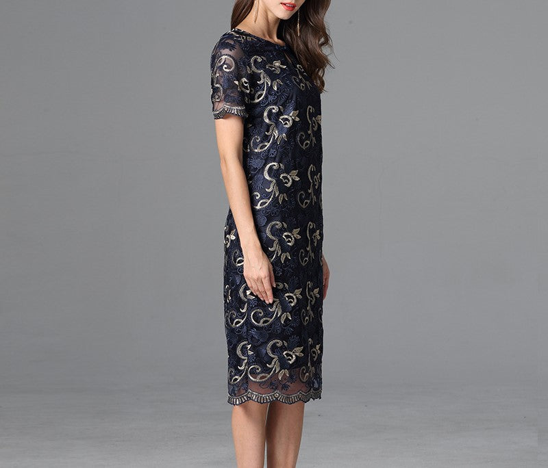 Embroidered Cheongsam Dress for Women – Elegant Summer Mother’s Dress, Modified Chinese Style Retro A-Line Lace Dress with Teard