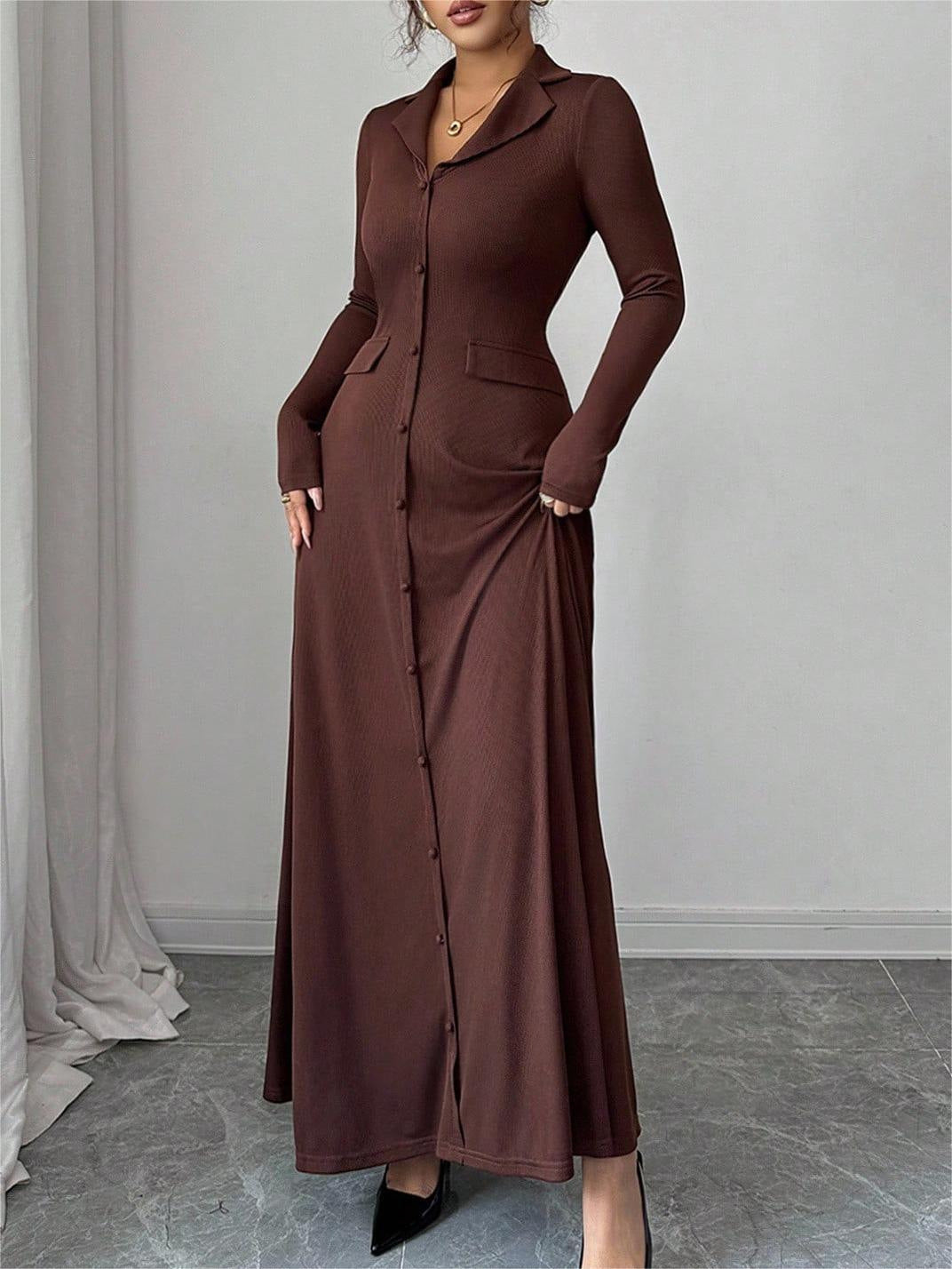 Women's Solid Color Lapel Button Front Slim Fit Shirt Dress for Office, Casual, and Everyday Wear